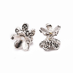 Antique Silver Tibetan Style Double Sided Flower Bead Caps, Antique Silver, 6x7x5mm, Hole: 1mm