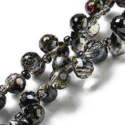 Black Transparent Electroplate Glass Beads Strands, Rainbow Plated, Faceted, Teardrop, Black, 6x5x5mm, Hole: 0.8mm, about 108pcs/strand, 16.14''(41cm)