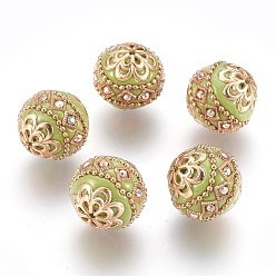 Kaki Foncé Perles Indonésiennes manuelles, avec les accessoires en métal, ronde, or et de lumière, kaki foncé, 19.5x19mm, Trou: 1mm