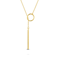Golden SHEGRACE 925 Sterling Silver Lariat Necklace, with Ring and Bar Pendant, Golden, 27.55 inch(699.77mm).