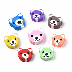 Mixed Color Handmade Polymer Clay Beads, Bear, Mixed Color, 8~11x9~11x4mm, Hole: 1.5mm