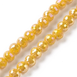 Orange Electroplate Opaque Solid Color Glass Beads Strands, AB Color Plated, Faceted, Round, Orange, 5.5~6mm, Hole: 1.2~1.5mm, about 95pcs/strand, 21.26''(54cm)