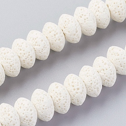 Blanc Brins de perles de pierre de lave naturelle, teint, rondelle, blanc, 10~11x6mm, Trou: 1.8mm, environ 34 pcs / brin, 7.87 pouce (20 cm)