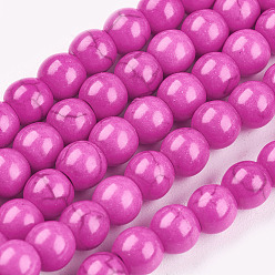 Fuchsia Synthetic Turquoise Beads Strands, Dyed, Round, Fuchsia, 6mm, Hole: 1.2mm, about 67pcs/strand, 15.75 inch