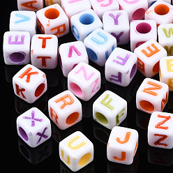 Letter Opaque Acrylic Beads, Cube with Alphabet, Random Mixed Letters, 6x6x6mm, Hole: 3mm, about 2995pcs/500g