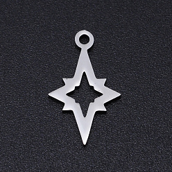 Stainless Steel Color 201 Stainless Steel Laser Cut Pendants, Hollow Star, Stainless Steel Color, 17x10x1mm, Hole: 1.5mm