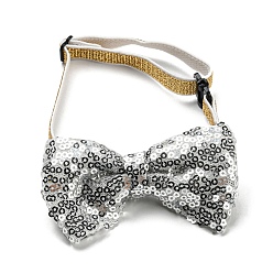 Silver Adjustable Cat Dog Bowknot Collars, Sequin/Paillette Beaded Pet's Bow Tie, Pet Bowknot Necktie, Silver, 190~350mm