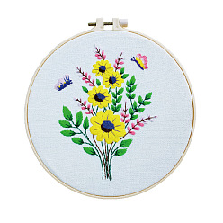 Jaune Kits de broderie bricolage fleur de printemps, y compris le tissu imprimé, fil à broder et aiguilles, cerceaux de broderie, jaune, 200mm