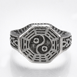 Античное Серебро Сплав манжеты кольца пальцев, широкая полоса кольца, Восемь диаграмм, античное серебро, Размер 9, 19 мм