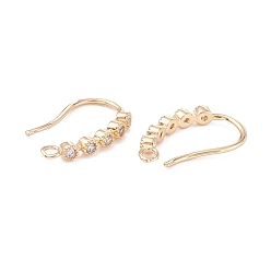 Real 14K Gold Plated Rack Plating Brass Micro Pave Cubic Zirconia Earring Hooks, with Horizontal Loop, Long-Lasting Plated, Real 14K Gold Plated, 15x16x2mm, Hole: 1.4mm, 21 Gauge, Pin: 0.7mm