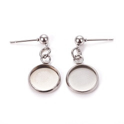 Stainless Steel Color 304 Stainless Steel Stud Earring Settings, Stainless Steel Color, 23mm, Pin: 0.9mm, Tray: 10mm
