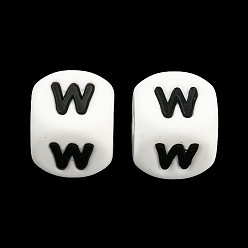 Letter W 20 piezas de cuentas de silicona con letras de cubo blanco 12x12x12 mm cuentas cuadradas del alfabeto con dados con 2 mm agujero espaciador cuentas de letras sueltas para pulsera collar fabricación de joyas, carta.w, 12 mm, agujero: 2 mm