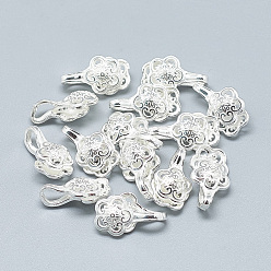 Silver 925 Sterling Silver Pendants, Buddhist Jewelry Findings for Counter Clips, Flower, Silver, 15x9x6mm, Hole: 3.5mm