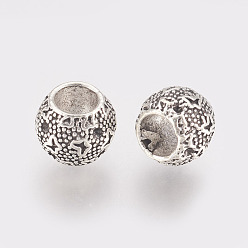 Antique Silver Alloy European Beads, Large Hole Beads, Rondelle, Antique Silver, 9x8mm, Hole: 5mm