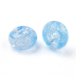 Sky Blue Transparent Crackle Acrylic Beads, Large Hole Beads, Rondelle, Sky Blue, 14x8mm, Hole: 5.5mm, about 510pcs/500g