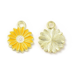 Gold Alloy Enamel Charms, Light Gold, Sunflower Charm, Gold, 17x13x2mm, Hole: 2mm
