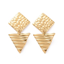 Golden 304 Stainless Steel Triangle with Rhombus Dangle Stud Earrings for Women, Golden, 36mm, Pin: 0.8mm
