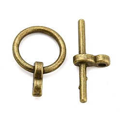 Antique Bronze Tibetan Style Toggle Clasps, Lead Free and Cadmium Free, Ring, Ring: 17x12x4mm, Bar: 8x19x4mm, Hole: 2mm