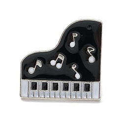 Черный Булавка из фортепианной эмали, брошь из музыкального инструмента для рюкзака, платина, чёрные, 24x33x2 мм, контактный: 1.2 mm.