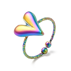 Rainbow Color Ion Plating(IP) 304 Stainless Steel Heart Open Cuff Ring for Women, Rainbow Color, US Size 7 3/4(17.9mm)