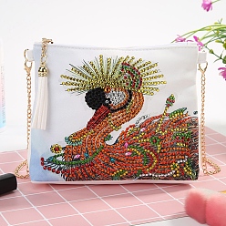 Peacock DIY Zipper Crossbody Bag Diamond Painting Kits, including PU Leather Bags, Resin Rhinestones, Diamond Sticky Pen, Tray Plate and Glue Clay, Rectangle, Peacock Pattern, 150x180mm