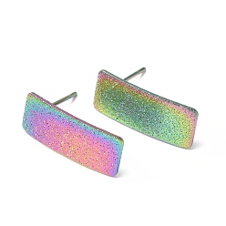 Rainbow Color Ионное покрытие (ip) 304 серьги-гвоздики из нержавеющей стали, с вертикальными петлями, прямоугольник с золотым песком, Радуга цветов, 20x8 мм, отверстие : 2.5 мм, штифты : 0.8 мм