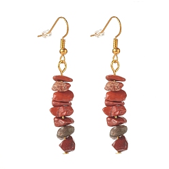 Jaspe Rouge Boucles d'oreilles pendantes en perles de jaspe rouge naturel, boucles d'oreilles gouttes de pierres précieuses pour femmes, bijoux en laiton, or, 50~54x7~11.5x5~8mm, pin: 0.7 mm