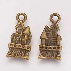 Antique Bronze Tibetan Style Alloy Pendants, Castle, Cadmium Free & Lead Free, Antique Bronze, 21x10x3mm, Hole: 3mm