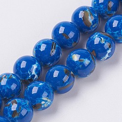 Azul Medio Cuentas de concha de mar y turquesa sintética ensambladas, rondo, azul medio, 8~9 mm, agujero: 1.2 mm, sobre 49~50 unidades / cadena, 15.3~15.7 pulgada (39~40 cm)