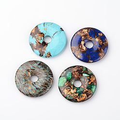 Mixed Color Assembled Bronzite and Imperial Jasper Big Pendants, Donut/Pi Disc, Dyed, Mixed Color, Donut Width: 20mm, 50x8~9mm, Hole: 10mm