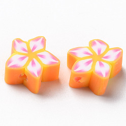 Orange Handmade Polymer Clay Beads, for DIY Jewelry Crafts Supplies, Flower, Orange, 9~12x9~12x4~5mm, Hole: 1.6mm