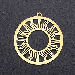 Golden 201 Stainless Steel Solar Eclipse Pendants, Laser Cut, Ring with Sun, Golden, 33x30.5x1mm, Hole: 1.6mm