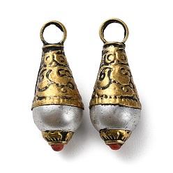 Or Antique Pendentifs en perles naturelles de style tibétain faits à la main, avec des résultats en laiton et turquoise synthétique, charmes de larme, Or antique, 26.5x10mm, Trou: 4mm