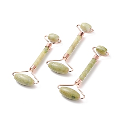 Lemon Jade Natural Lemon Jade Massage Tools, Facial Rollers, with Brass Findings, for Face, Eyes, Neck, Body Muscle Relaxing, Rose Gold, 137x39~59mm