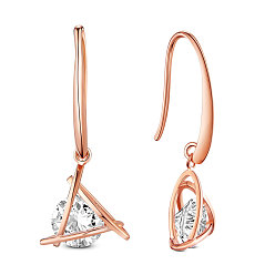Rose Gold SHEGRACE 925 Sterling Silver Dangle Earrings, with Grade AAA Cubic Zirconia, Triangle, Clear, Rose Gold, 31.5mm