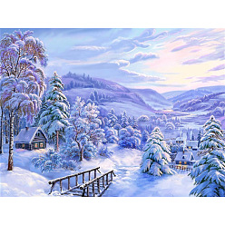 Coloré Kits de peinture de diamant de paysage de maison enneigée d'hiver bricolage, y compris les strass en résine, stylo collant diamant, plaque de plateau et pâte à modeler, colorées, 300x400mm