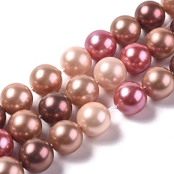 Misty Rose Electroplated Shell Beads Strands, Round, Misty Rose, 10mm, Hole: 0.8mm, about 16pcs/strand, 6.5 inch(16.5cm)