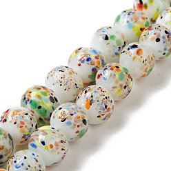 White Handmade Lampwork Beads Strand, Round, White, 10x9~10mm, Hole: 1.2mm, about 40pcs/strand, 14.76 inch(37.5cm)