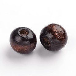 Кокосово-Коричневый Природных шарики древесины, окрашенные, круглые, без свинца, кокосового коричневый, 10x8.5 мм, отверстие : 3.5 мм, Около 3000 шт / 1000 г