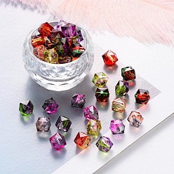 Couleur Mélangete Perles acryliques peintes par pulvérisation transparente deux tons, polygone, couleur mixte, 13x13x12mm, Trou: 2mm, environ390 pcs / 500 g