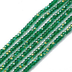Зеленый Прозрачные стеклянные бусины гальваническим пряди, граненые, рондель, с покрытием AB цвета, зелёные, 4~4.5x3~3.5 мм, отверстие : 0.8 мм, около 150~152 шт / нитка, 17.91~19.69 дюйм (45.5~50 см)
