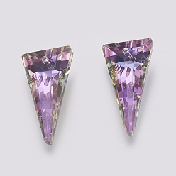 Violet K9 Glass Rhinestone Pendants, Imitation Austrian Crystal, Faceted, Triangle, Violet, 28x14x7~7.5mm, Hole: 1.6mm