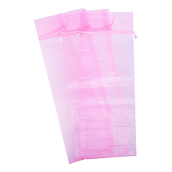 Pink Drawstring Wine Bottle Organza Bags, Wine Wrapping Bags, for Decoration, Gift Bags, Party Favors, Rectangle, Pink, 37x14cm, 10pcs/bag