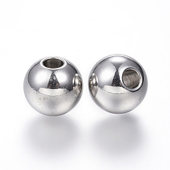 Stainless Steel Color 304 Stainless Steel Beads, Round, Stainless Steel Color, 12x11mm, Hole: 4mm