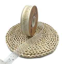 Word 50 Yards Gold Stamping Organza Ribbon, Polyester Printed Ribbon, for Gift Wrapping, Party Decorations, Word, 1 inch(25mm)