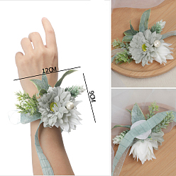 Light Sea Green Silk Cloth Imitation Flower Wrist Corsage, Hand Flower for Bride or Bridesmaid, Wedding, Party Decorations, Light Sea Green, 120x90mm