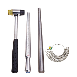Platinum Jewelry Tool Sets, with Ring Enlarger Stick Mandrel, Handle Hammers, Ring Size Sticks and American Calibration Ring Sizers Professional Model, Platinum, 25~28x1.1~6.9x1.1~2.5cm