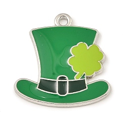 Hat Saint Patrick's Day Theme Alloy Enamel Pendants, Platinum, Hat, 24x23x2mm, Hole: 1.8mm