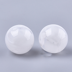 White Acrylic Beads, Imitation Gemstone Style, Round, Clear & White, 13.5~14x13mm, Hole: 2mm, about 330pcs/500g