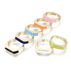 Mixed Color Brass Enamel Cuff Rings, Open Rings, Nickel Free, Real 16K Gold Plated, Mixed Color, US Size 6 1/2(16.9mm)